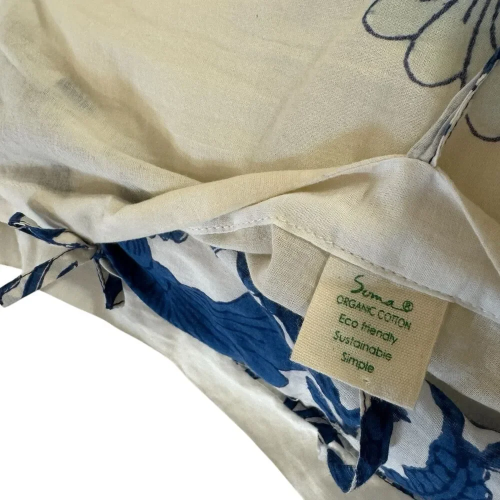 Soma Organic Cotton Pillow Hand Block Print Throw Blue White Boho Ethnic READ
